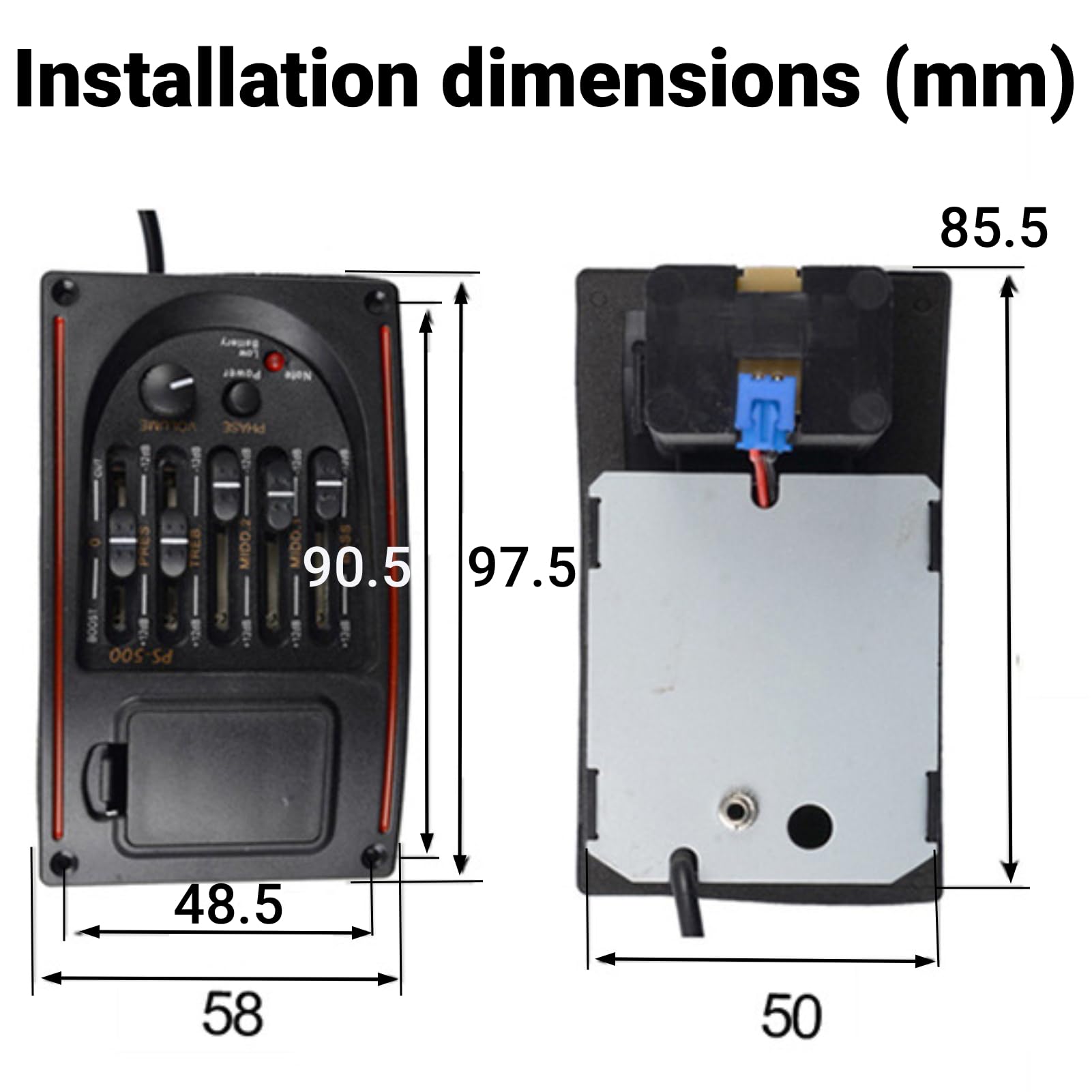 EQ Gitarren-Equalizer PS-500 5-Band-Equalizer Akustikgitarren-Equalizer-Tuner Digitaler Tonabnehmer für Akustikgitarre Zubehör für Musikinstrumente