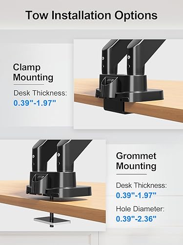 Miniatura 4 de Soporte de monitor doble para pantalla de computadora de máximo 39 pulgadas, soporta 4.4-33 libras cada soporte de escritorio ultraancho, brazo de