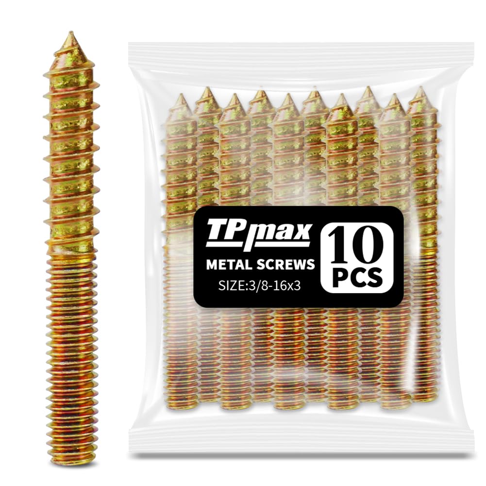 TPmax 10 Pack 3/8-16 x 3 Inch Hanger Bolts Double Headed Bolts Self-Tapping Screw Hanger Bolts for Furniture (3/8-16" x 3")
