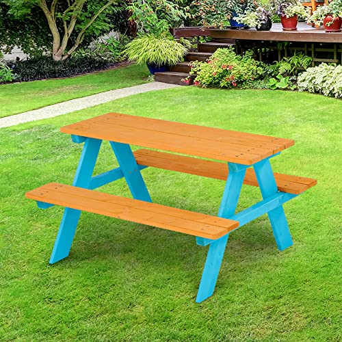 Teamson-Kids-Wooden-Outdoor-Child-Children-Kids-Picnic-Table-Chair-Bench-Set-BrownAqua Teamson Kids Wooden Outdoor Child Children Kids Picnic Table Chair Bench Set BrownAqua
