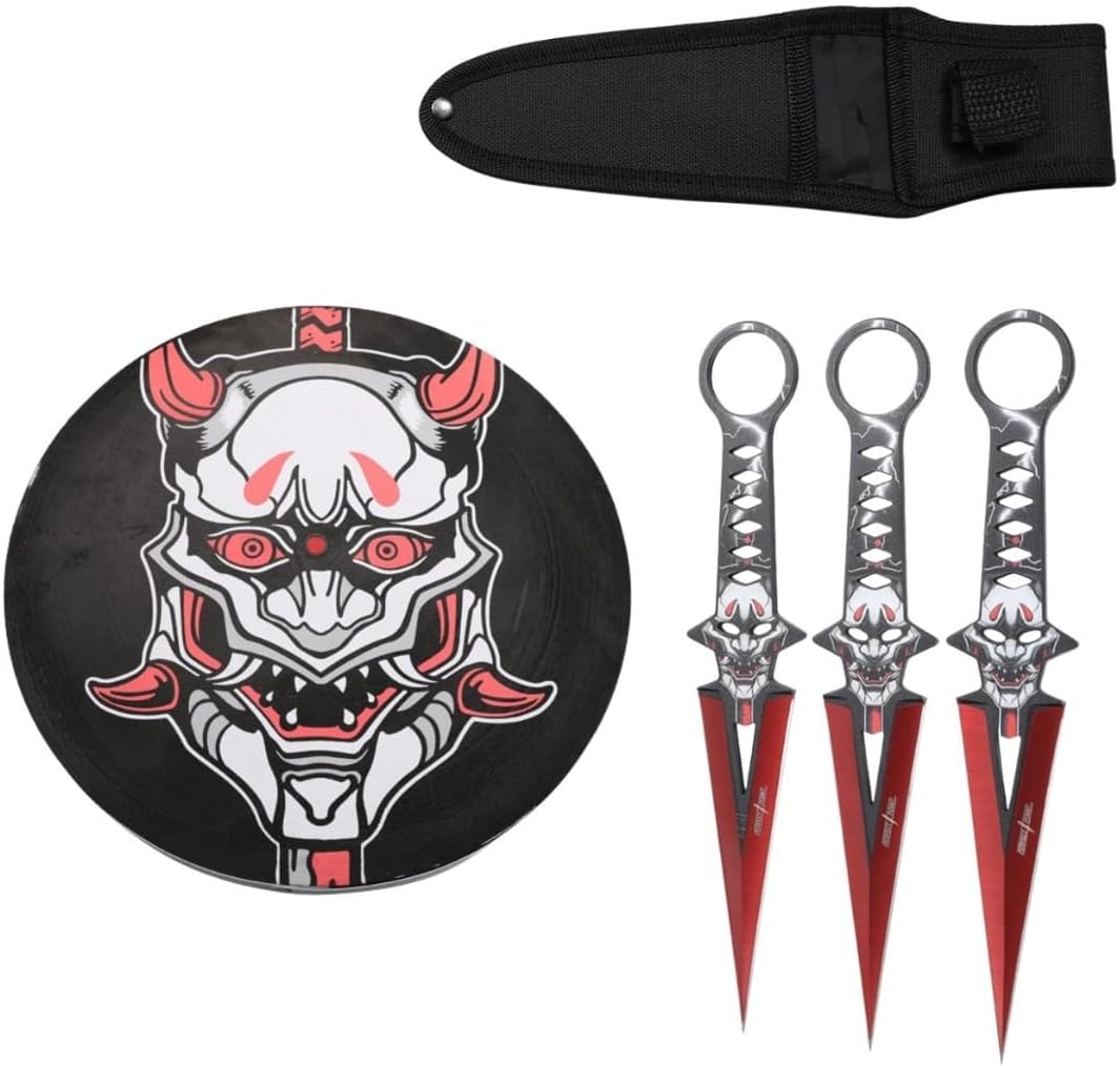 Perfect Point Throwing Knife Set with Target Board, 3 Piece, Stainless Steel Blade, Nylon Sheath Included, Throwing Sport
