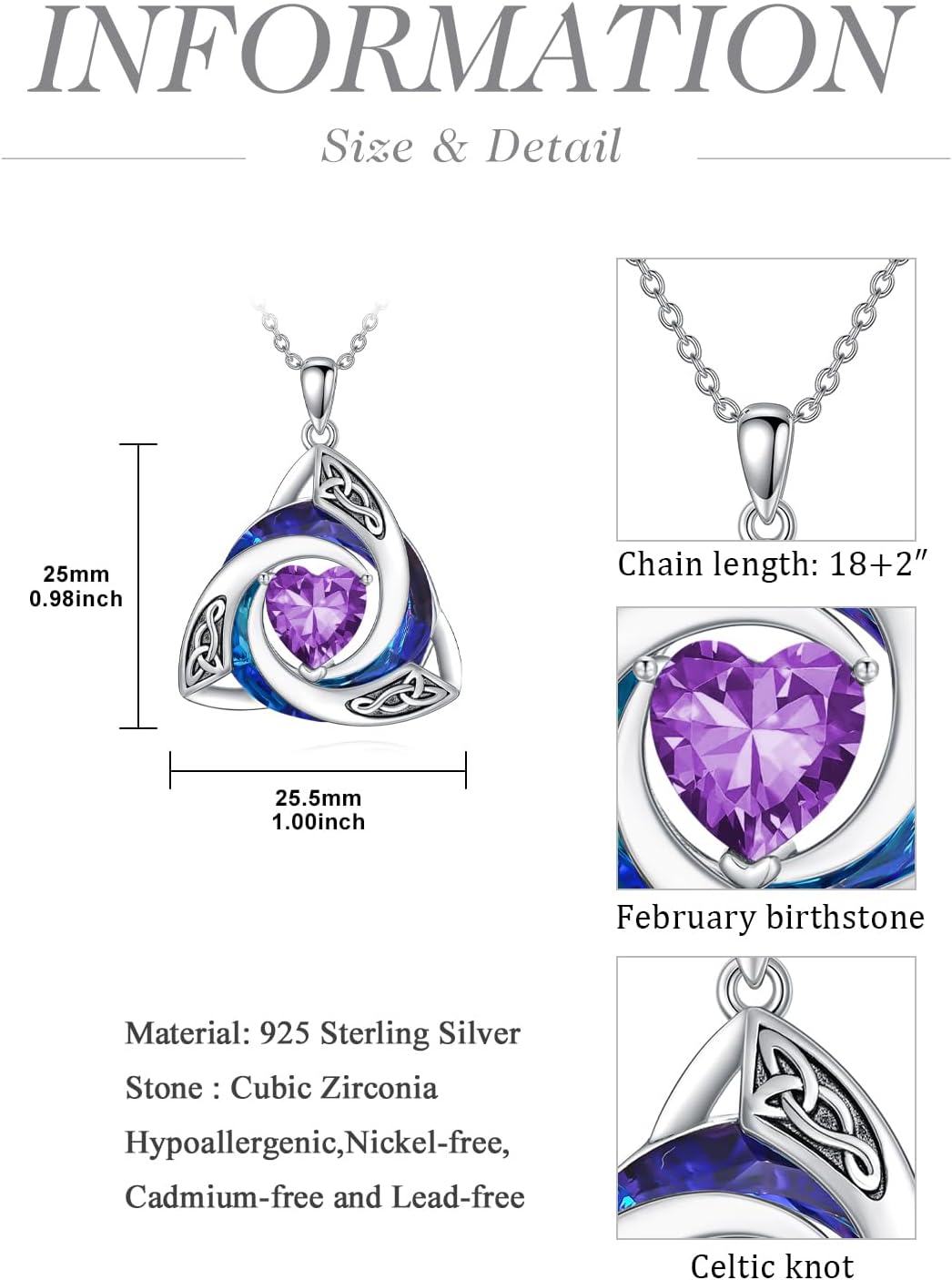TOUPOP Celtic Birthstone Necklace for Women 925 Sterling Silver Trinity Knot Crystal Pendant Irish Jewelry Anniversary Birthday Gifts for Her Wife Girlfriend Mom Daughter - Image 4