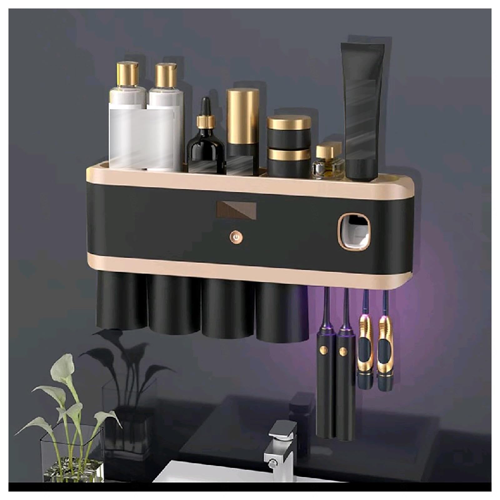 Soporte Cepillo De Dientes Inteligente Limpieza Profunda con UV, Porta Cepillo De Dientes Montado En La Pared con Múltiples Ranuras De Carga Solar USB, Soporte para Cepillos De Dientes,4-Cups