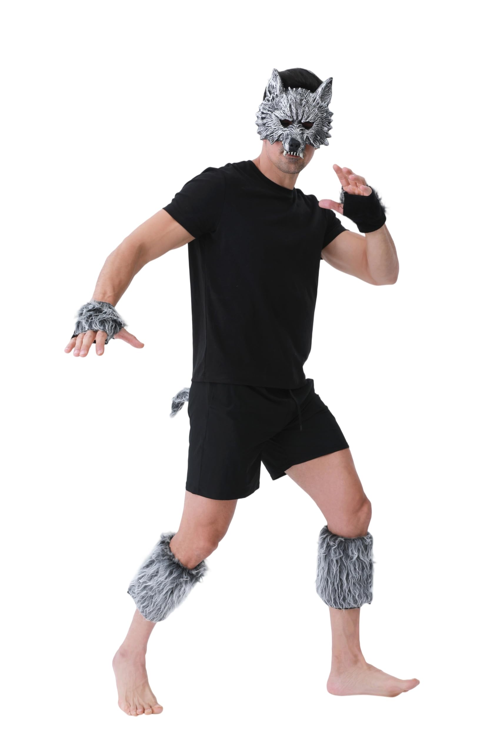 Dozesheep 6Pcs Werewolf Mask Costume for Men Wolf Costume Set for Adults Halloween Animal Cosplay Party Animal Masquerade Mask Gloves and Furry Tail for Women - Image 3
