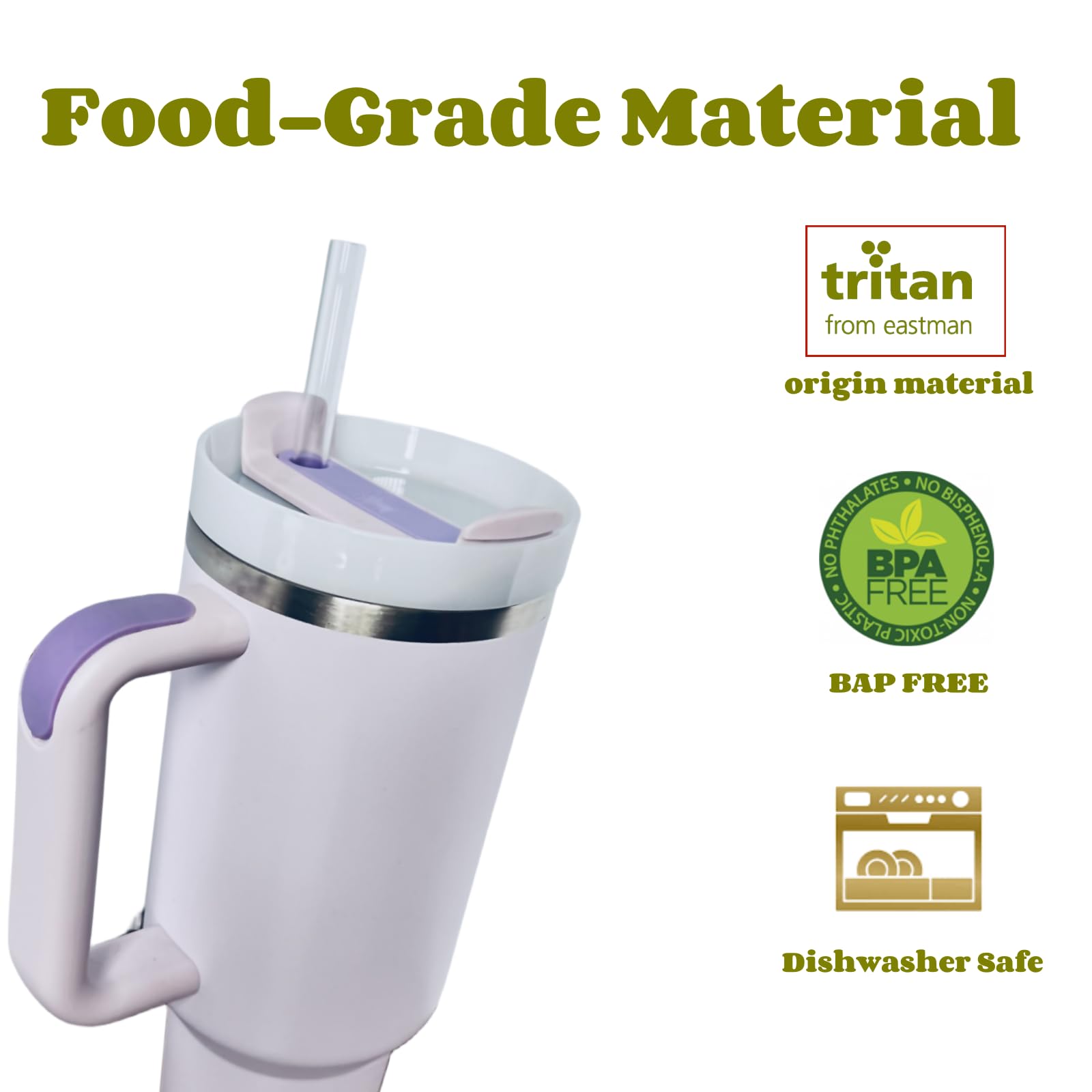 Stanley Cup Replacement Straws - 4 Pack TRITAN BPA-Free Straws With Cleaner Brush