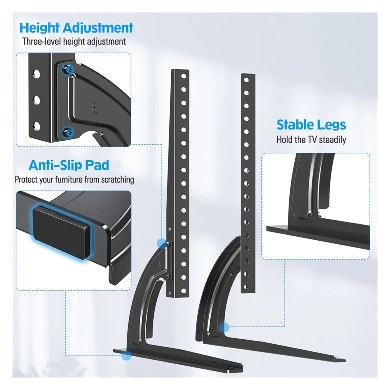 Supporto universale per TV da tavolo, compatibile con TV con schermo da 32 a 75 pollici, base per TV a 3 livelli regolabili in altezza, gambe per TV Max VESA 600 x 400 mm (nero B)