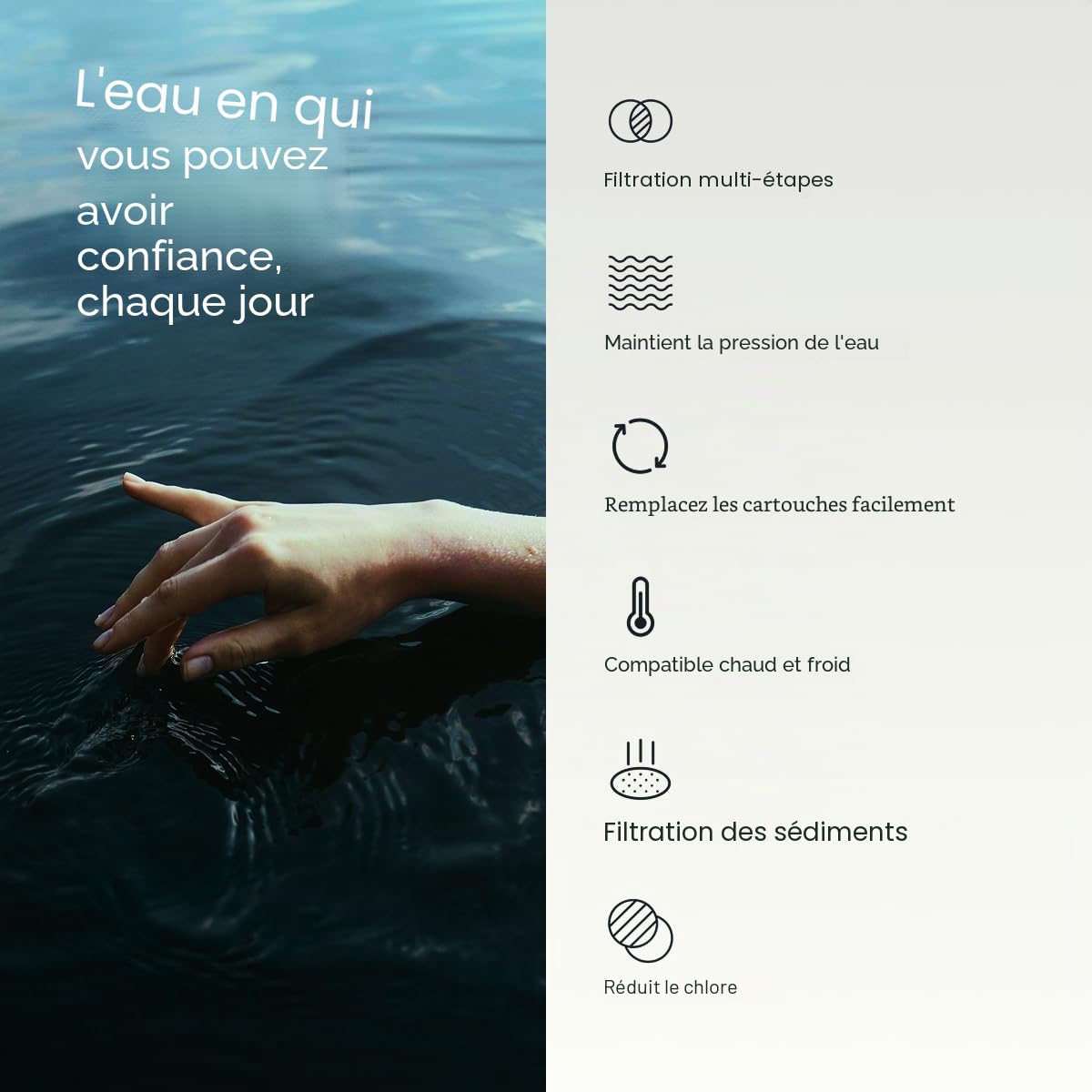 AquaBliss Filtre de douche très résistant, filtration avancée 30x, filtre universel multi-étapes pour pommeau de douche réduit les produits chimiques, le chlore et les odeurs, Nickel brossé (SF500)