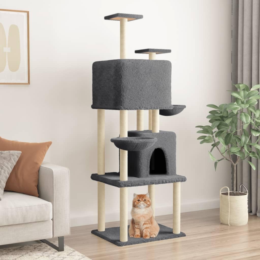 vidaXL Rascador para Gatos con Postes de sisal Gris Oscuro 180 cm