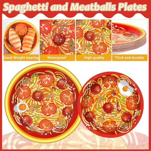 Image of gisgfim 96 Pcs Spaghetti Plates and Napkins Pasta Party Supplies Tomato Meatball Birthday Party Paper Tableware Set Pasta Theme Decorations Favors for Family Gathering Dining for 24 Guests