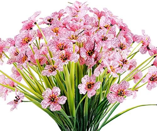 JEMONG 12 Bundles Artificial Flowers Outdoor UV Resistant Fake Flowers No Fade Faux Plastic Plants Garden Porch Window Box Decorating (Pink)