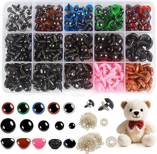 LOMIMOS 560 PCS Yeux et Nez de sécurité en Plastique Coloré avec Rondelles, Yeux Peluche à Coudre,Oeil Crochet pour DIY Poupée Peluche,Marionnettes...