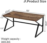 Vista 2 de HSH Rustic Computer Desk, Large Executive Writing Study Work Desk for Home Office, Industrial Metal Wooden PC Laptop Long Desk Workstation, Modern