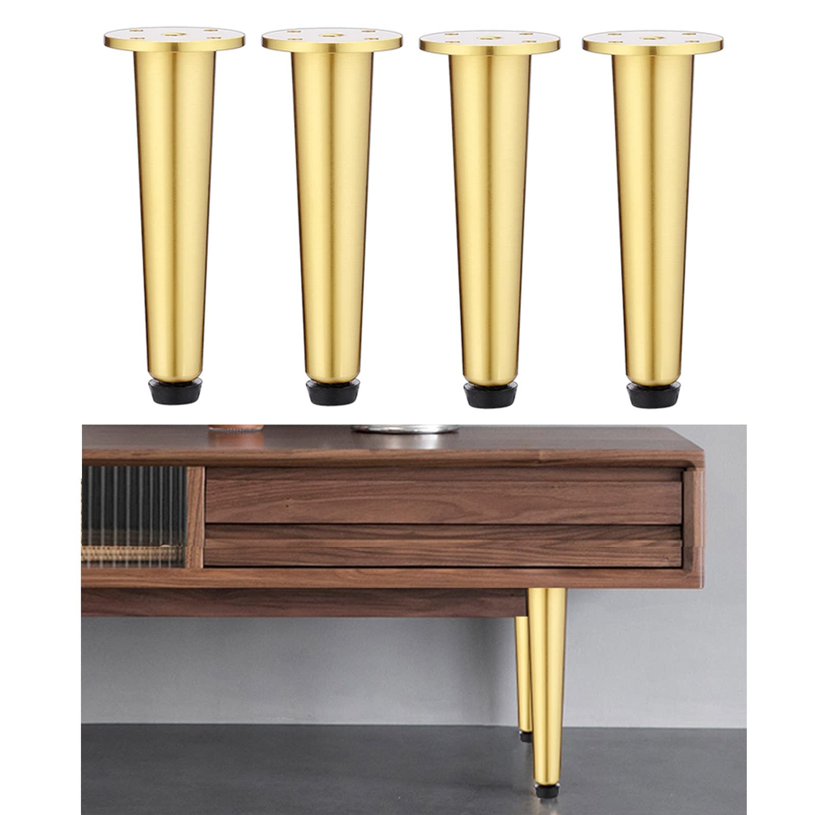 Lot de 4 Pieds d'armoire Droits, Pieds de Support de Meubles de Remplacement, pour Tables Basses, armoires, armoires de télévision, Pieds en métal doré/10 pouces/25 cm