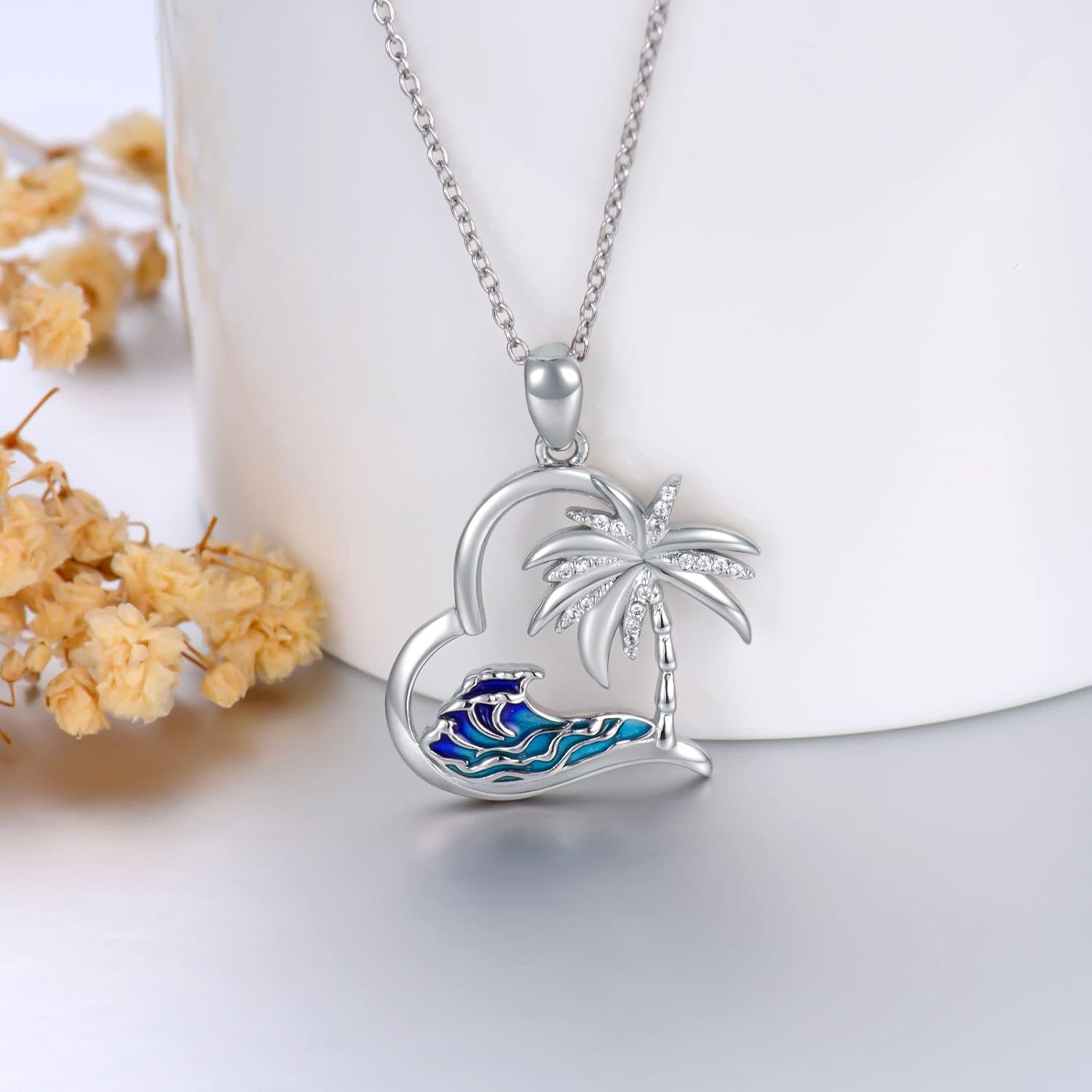 LONAGO Palm Tree Necklace Ocean Wave Heart Pendant Necklace Jewelry Gift for Women - Image 2