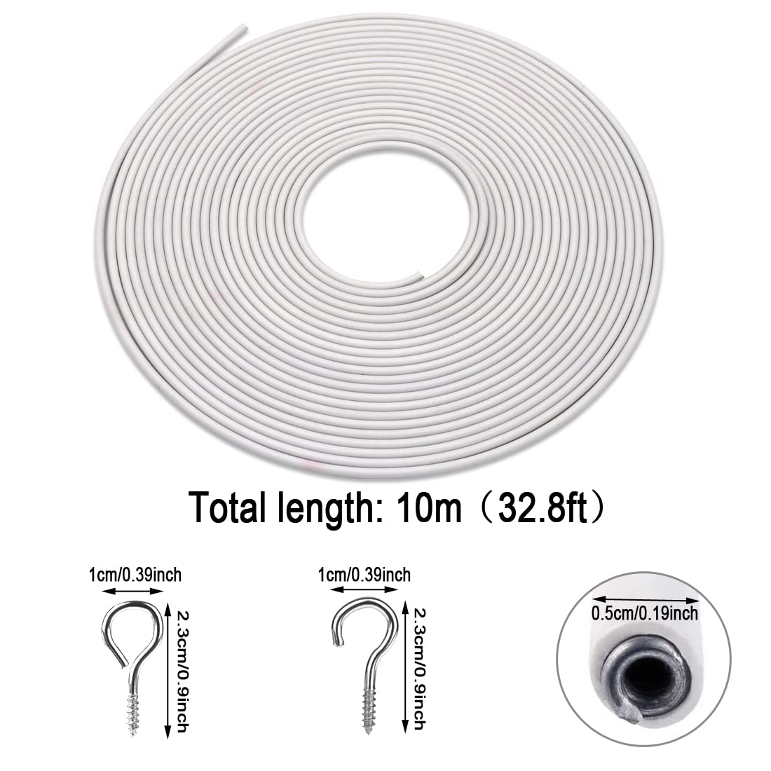 Filo Per Tende 10m Bianco Con Ganci E Occhielli - Set Completo Per