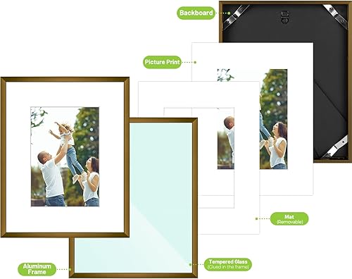 Vista 99 de Golden State Art - Marcos de fotos de metal de 8 x 10 pulgadas con paspartú para fotos de 5 x 7 - Juego de 4 portarretratos de aluminio de 8 x 10