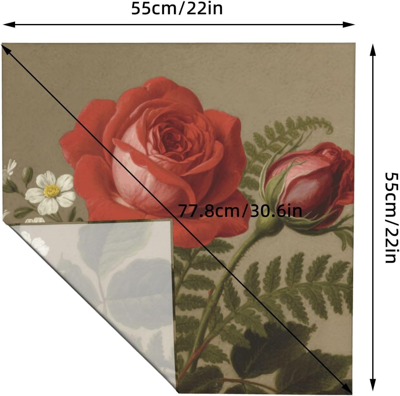 Square Silk Bandanas for Men Women 22''x 22''Satin Head Scarves Novelty Head Wrap Red Rose-png Handkerchief