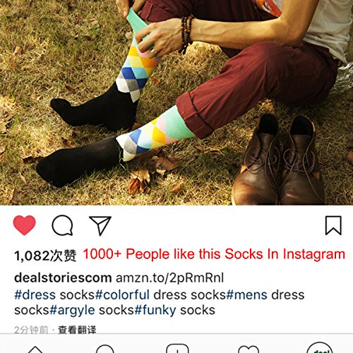 Hsell 6 Packs Men Color Dress Socks Funny Colorful Rainbow Argyle High Fun Sock,Multicolors,One Size #TOP1