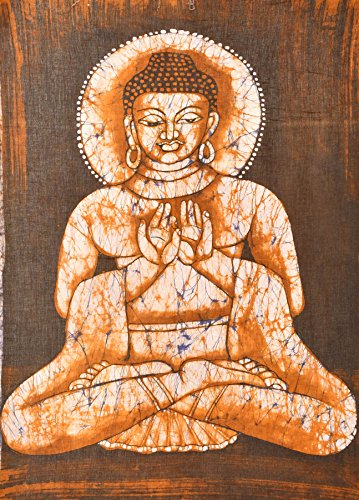 Batik Bouddha Dharmachakra Mudra peinture coton tenture murale inde