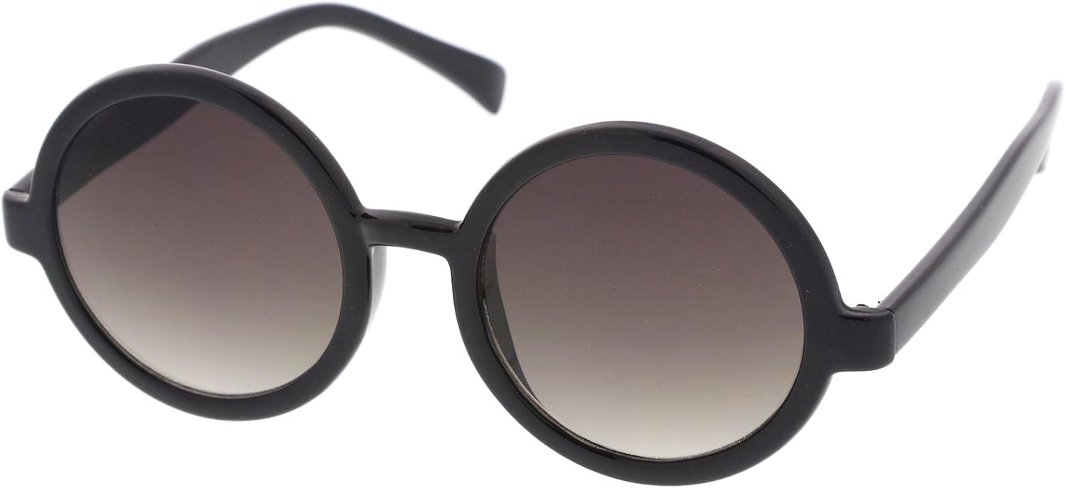 zeroUV Trendy Round Retro Sunglasses for Women, UV400 Vintage Horn Rimmed Neutral-Colored Lens 52mm (Black/Smoke Gradient) - Image 3