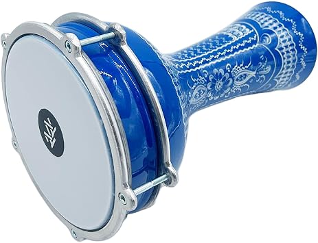 16'' Length Turkish Aluminum Darbuka, Synthetic Head Blue - Engrave