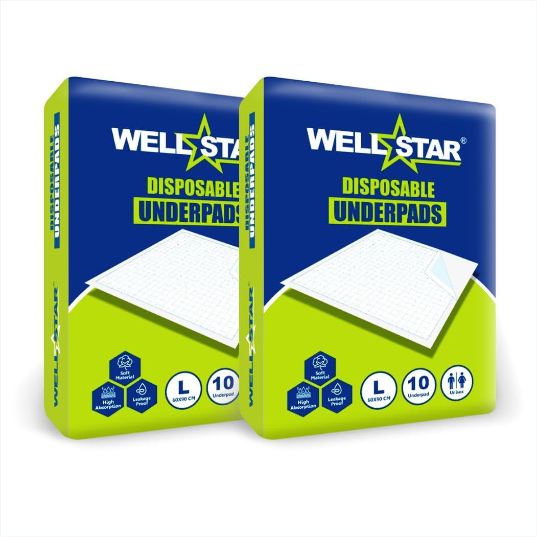 Wellstar Underpads, Large 60 x 90 Cm, Superior Absorbency, Leak Proof Pack of 2 (20 Diapers) (B0C9HH1PY7) Amazon Price History, Amazon Price Tracker