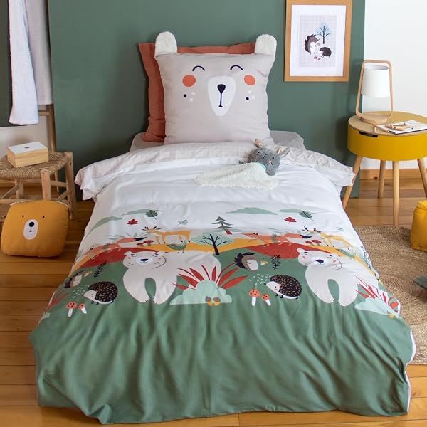 CÔTE DECO Parure de lit ours vert et beige enfant