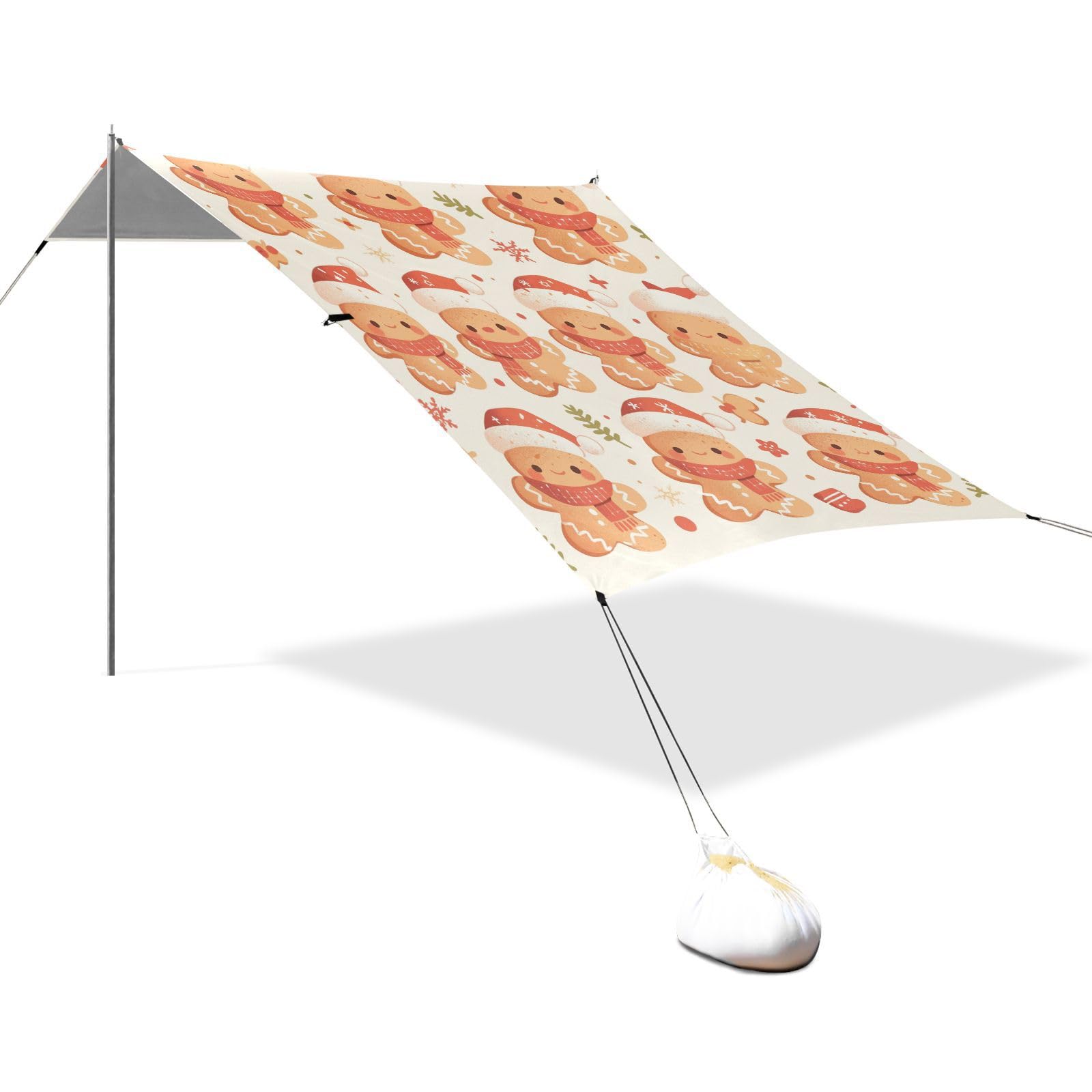 Lovely Christmas Gingerbread Man Foldable Beach Tent UPF50 Water-Resistant Large Portable Sun Shelter with Carrying Bag for Backyard, Grassland, Park