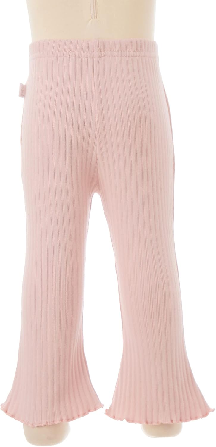 ACSUSS Baby Girls Cotton Flared Pants Toddler High Waist Ribbed Stretchy Bell-Bottomed Pants Outfit