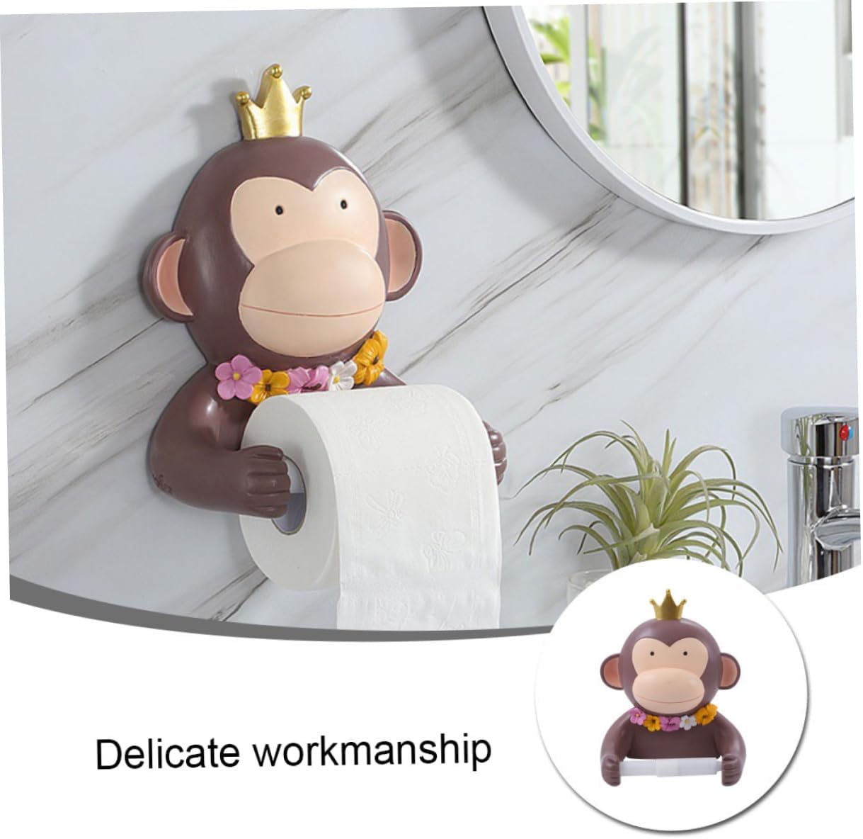 Veemoon Cartoon Monkey Tissue Mounted Decorative Toilet Paper Holder for Bathroom Supplies Space Saving Roll Paper Stand with Smooth Edges Eco Friendly and Practical Design for Home and