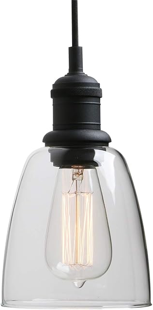 Yosoan Lighting Industrial Vintage Pendant Light Fittings with Clear lampshade, Loft Bar Edison Hanging Ceiling Lights Chandelier for Kitchen Island Dining Room Front Mirror (Black)
