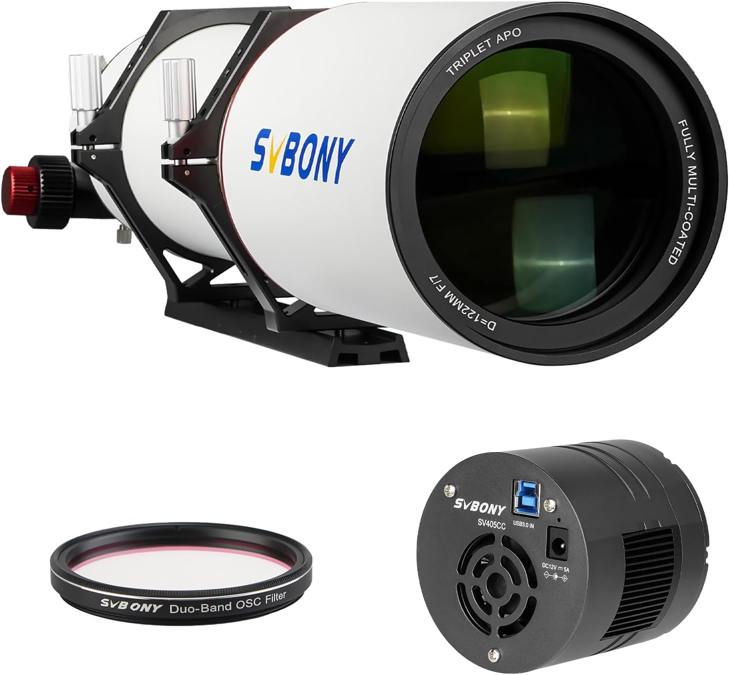 SVBONY SV550 APO Telescope, Bundle with SV405CC Cooled Camera, SV220 Telescope Filter, 122mm F7 Triplet Apochromatic Refractor and Deep Sky Camera, 2 inches Dual-Band Nebula Filter for Astrophotograph
