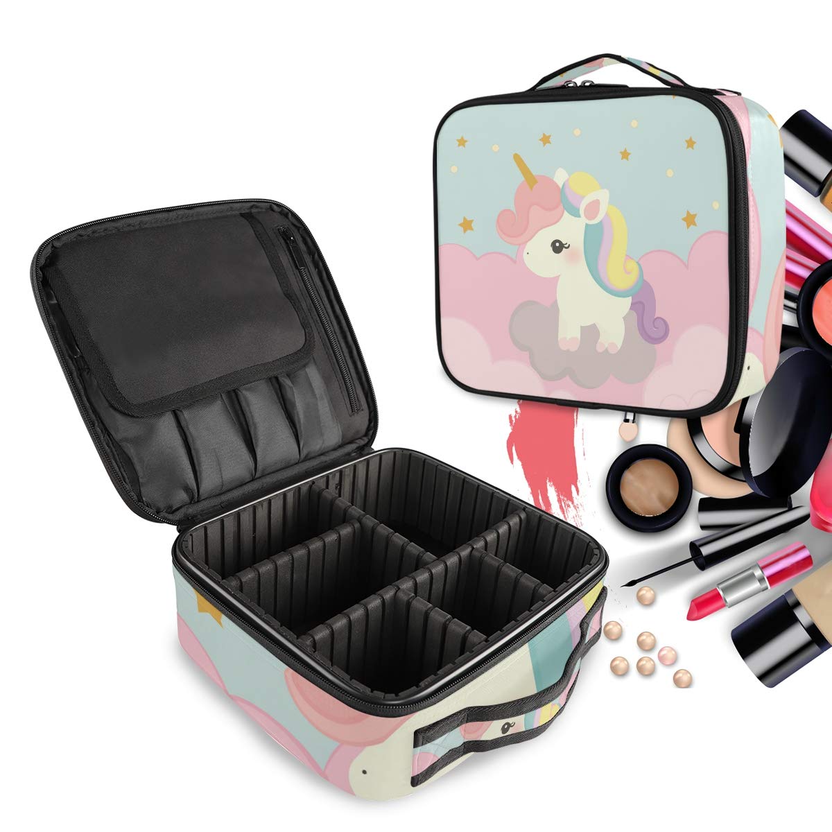 Trousse de maquillage licorne rose à compartiments modulables - 8