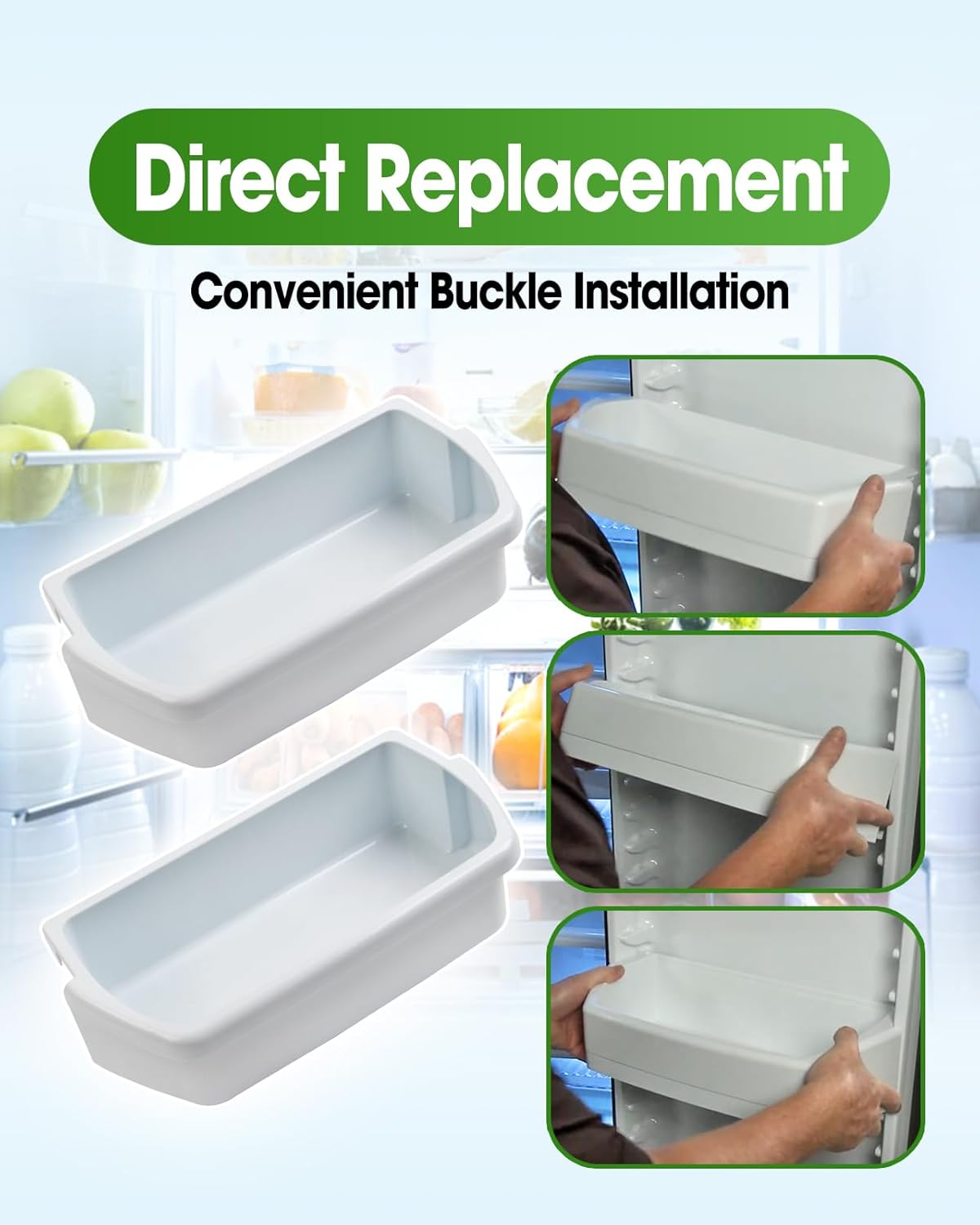 2PCS Refrigerator Door Shelf Bin Replace WP2204812 2204812 AP6006531 2195395 WRT311FZBM00 2200678 Compatible with Whirlpool Kenmore Models, Refrigerator Door Shelf Parts