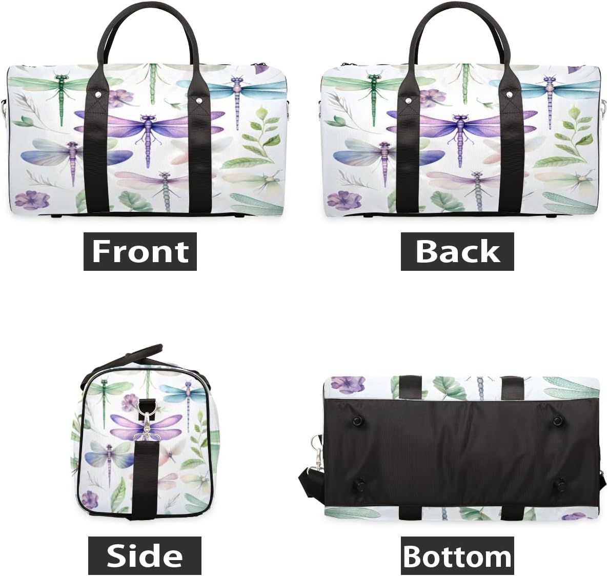 Dragonflies Watercolour Travel Duffel Bag for Women Men Large Capacity Overnight Weekender Bags for Lightweight Waterproof Sport Gym Bag for Workout Yoga Swim
