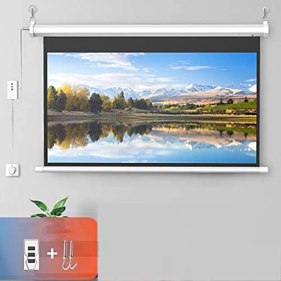 80-Inch Electric Projector Screen Full HD 3D Electric Motorised Projector Screen Motorized Retractable W/Remote Control