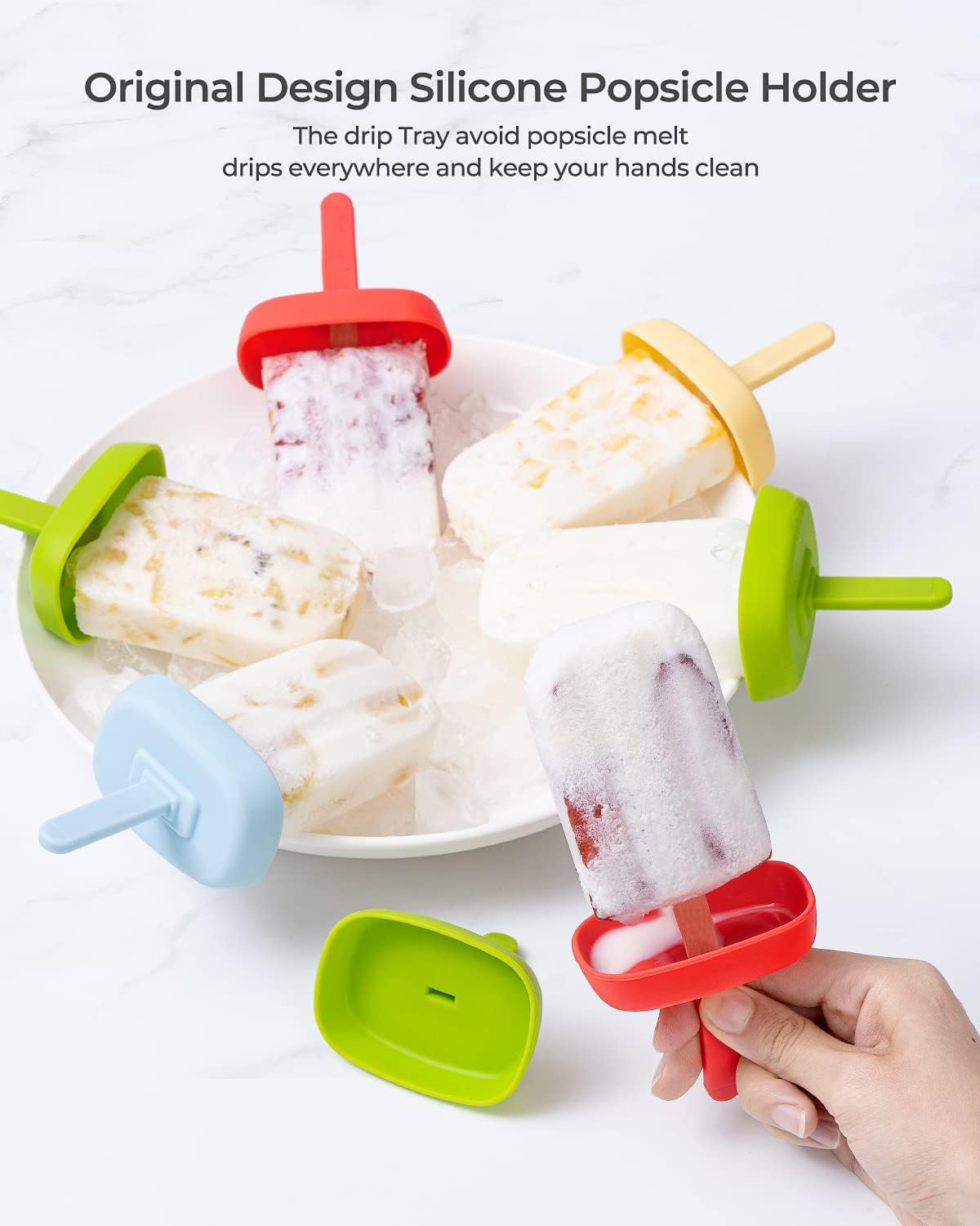 10 Cavity Large Silicone Popsicle Molds with Silicone Popsicle Holders/Popsicle Drip Catcher, MEETRUE Popsicles Molds Silicone BPA-Free Popsicle Maker Mold Ice Pop Mold, with 50Pcs Popsicle Sticks