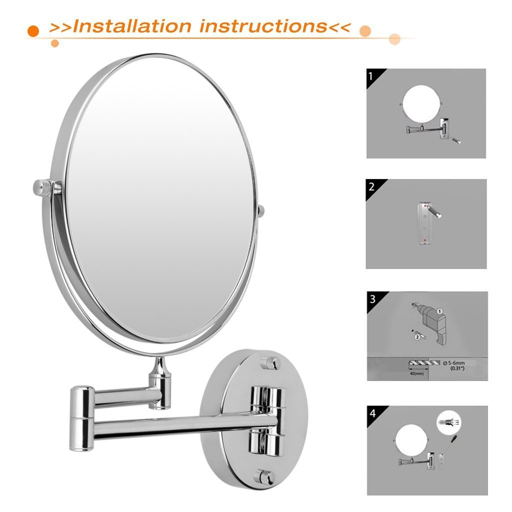 Excelvan Magnification 8 Inch Double-Sided Swivel Wall Mount Makeup Mirror (10X)