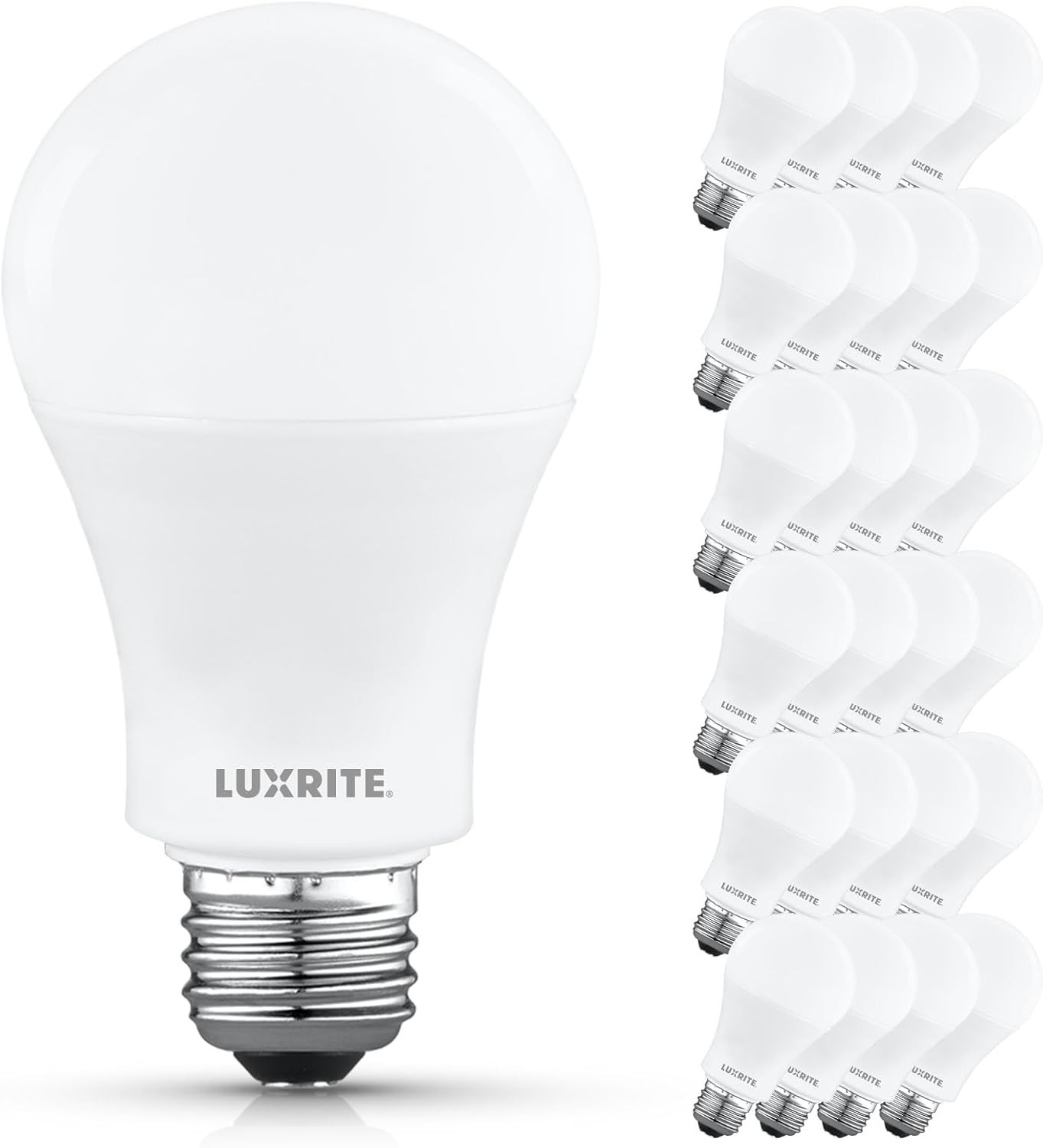 LUXRITE A19 LED Light Bulb 100 Watt Equivalent, 4000K Cool White, 1500LM, Non-Dimmable, Standard LED Light Bulbs, 12.5W, E26 Base, Enclosed Fixture Rated, Damp Rated, ETL Listed (24 Pack)