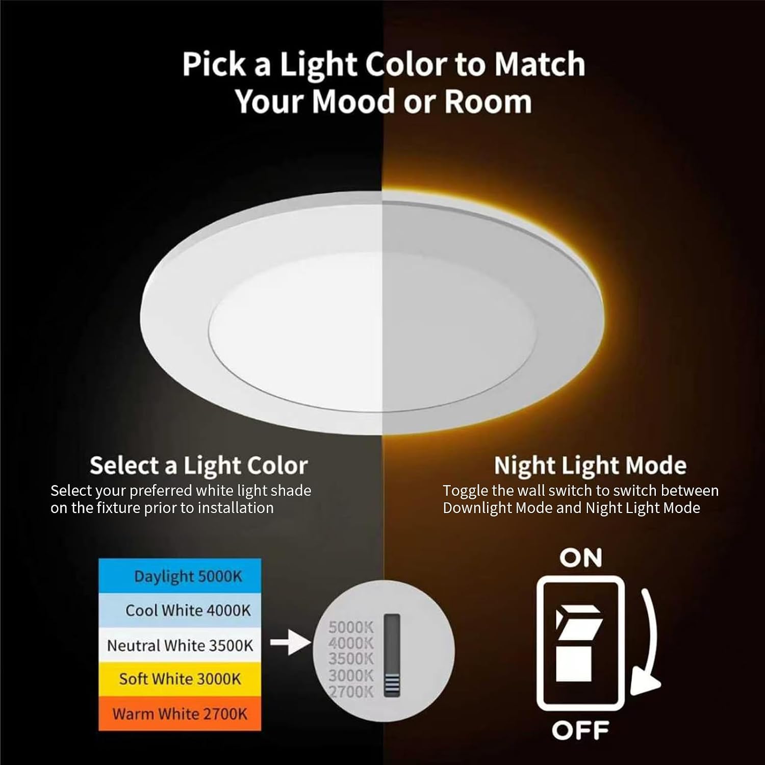 Meconard 4 Pack 6 Inch 5CCT LED Recessed Lighting with Night Light, White image 2
