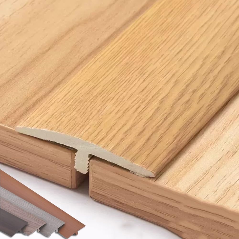 NILZA PVC Floor Edging Trim Strip Self Adhesive Door Threshold Strip Wood to Tile Transition Strips, T Molding Cover Strips for Doorways, Floor Seam Cover Strip 4cm Wide(Oak)