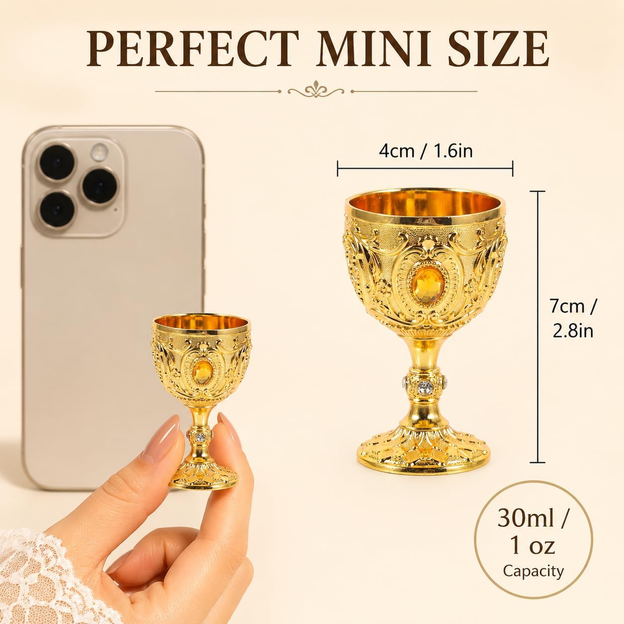 Cabilock Vintage Chalice Medieval Goblet, 30ml Shot Glass Brass Gold Wine Glasses Goblet, Communion Cup, Cocktail Glass Cup for Home Bar Wedding Party Supplies