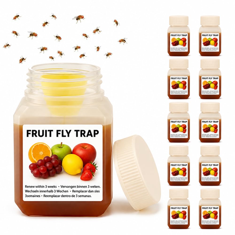Fruit Fly Trap, Afenau 10 Pack Highly Effective Fruit Flies Trap with Funnel, Fruit Fly Catcher, Protect Plants Fruit Fly Killer, Up to 3 Weeks for Indoor Home & Kitchen, Safe for Children & Pets