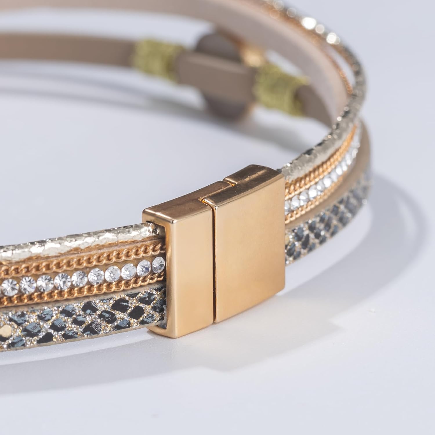 FANCY SHINY Boho Wrap Bracelets Leather Cuff Bracelet Bohemian Jewelry Resin Stone Leather Necklace with Clasp for Women - Image 5