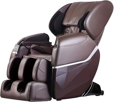 Zero Gravity Full Body Electric Shiatsu Massage Chair Recliner with Built-in Heat Therapy and Foot Roller Air Massage System Stretch Vibrating for Home Office PS4,Brown