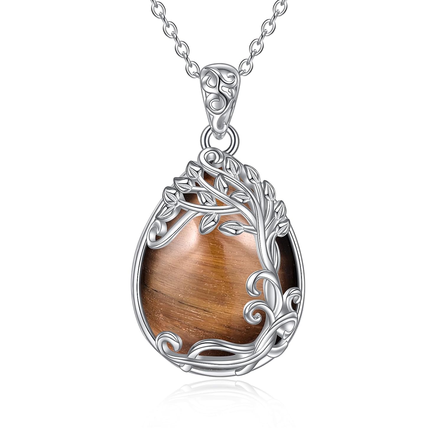 YAFEINI 925 Sterling Silver Moonstone Necklace Filigree Teardrop Pendant Necklace Jewelry for Women Girls