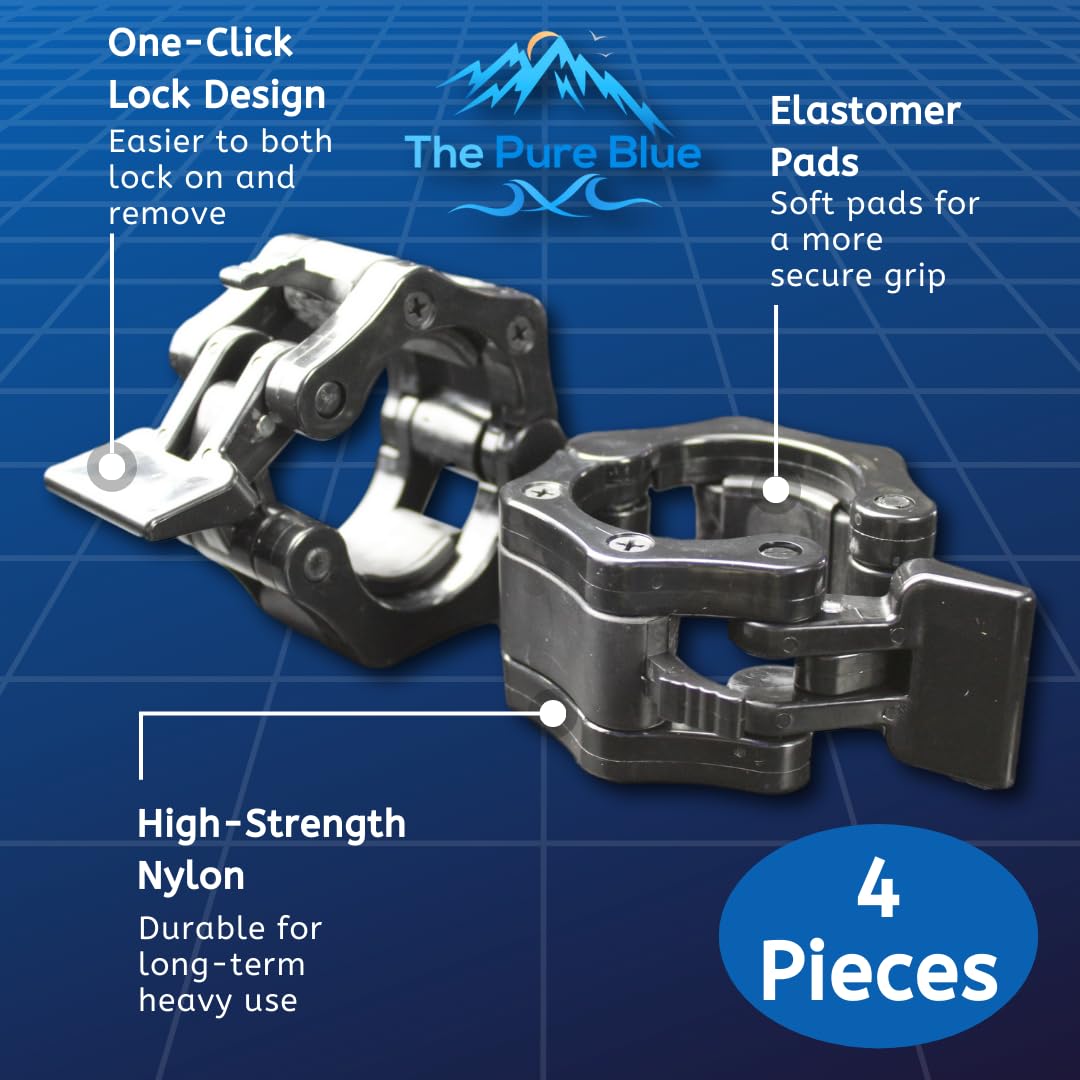 Colliers Haltères 28mm Colliers De Serrage Haltérophilie The Pure Blue - Lot De 2 Paires Pour Barres 28mm | ABS Résistant Colliers Serrage Haltères