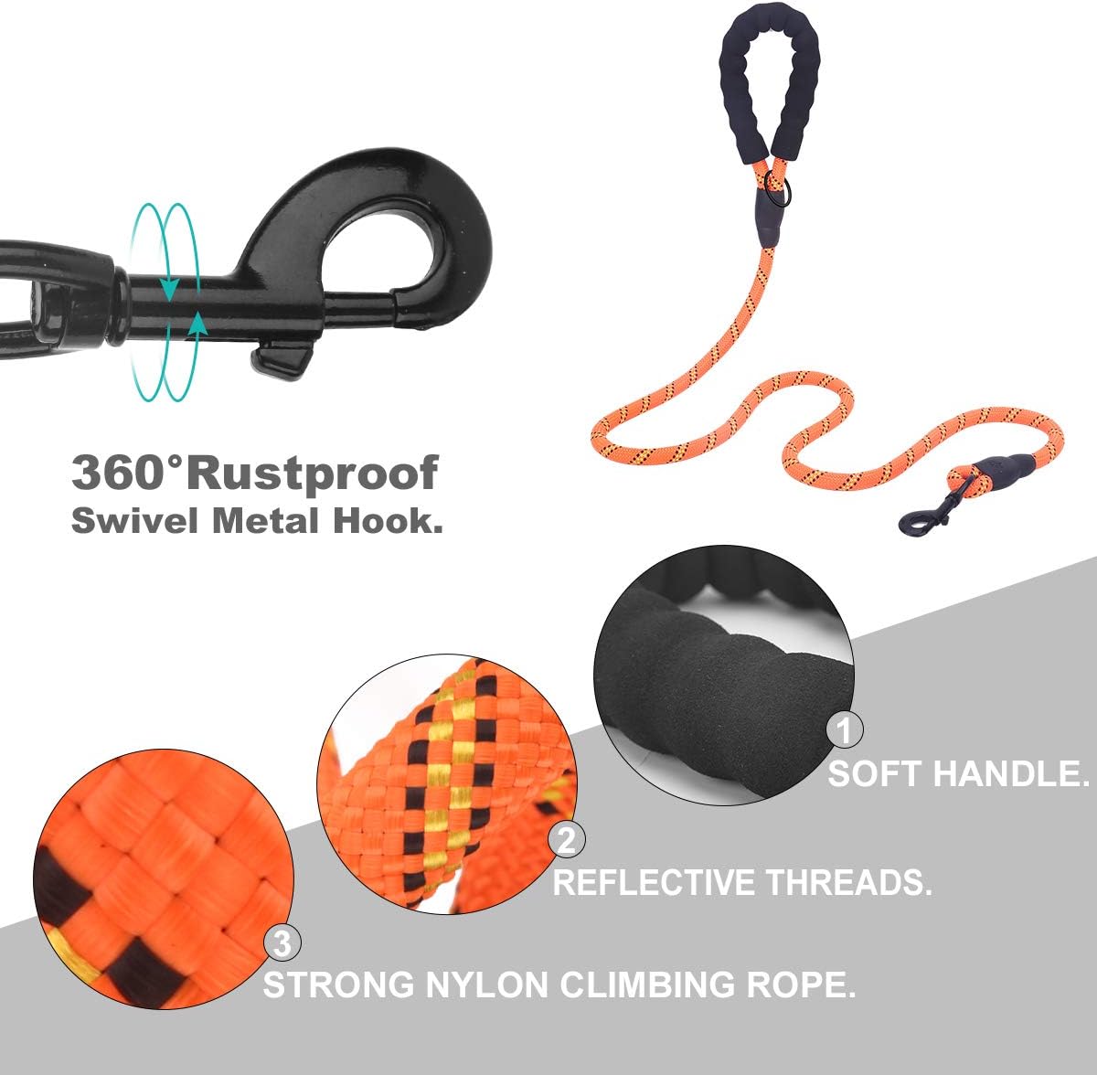 Bolux 5ft Strong Dog Leash with Comfortable Padded Handle, Highly Reflective Threads and Heavy Duty Training Durable Nylon Dog Leash for Medium Large Dogs