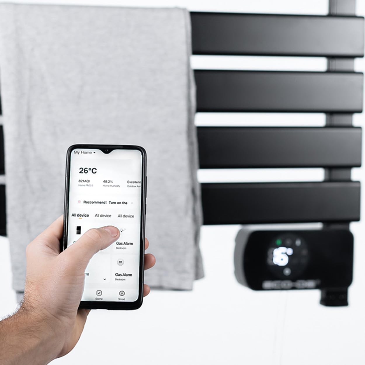 ECO-DE Ecode - Portasciugamani elettrico con gambe, programmazione 24/7, radiatore a secco, 500 W IP24, ""Towel Heat"", WiFi, controllo app tuia, schermo a LED. 105 x 56 x 2 cm. ECO-701N (nero)