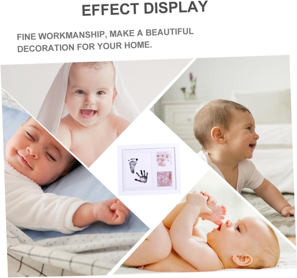 Handprint Photo Frame with Footprint Holder for Newborns, White Pp Plastic Growth Record Picture Frame Nursery Décor for Memory Keepsake